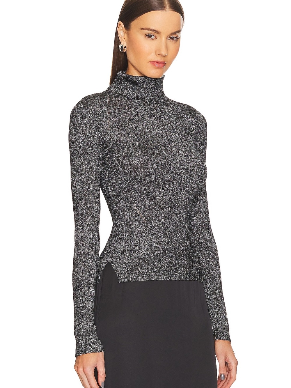 All Saints Juliette jumper black and silver turtleneck long sleeve sweater